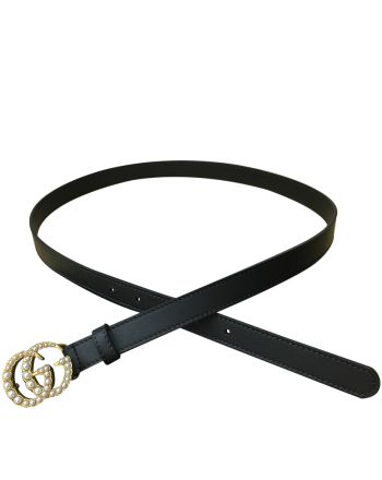 Gucci Leather belt with pearl Double G Black